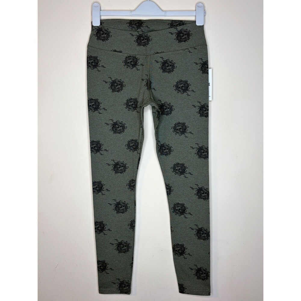 New Pact Women's Skull Print Green Organic Cotton Leggings Size M